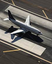 Airplane on runway.