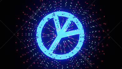 16 seconds spinning peace symbol with circular particles moving around black backdrop