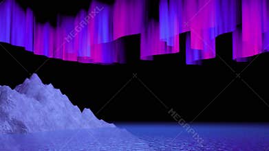 Northern Lights Among the Iceberg and water surface. Beautiful Night Scene of Aurora Borealis. Night landscape with