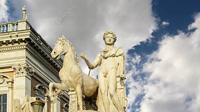 Ancient Roman statue of Marcus Aurelius, man with horse in Rome