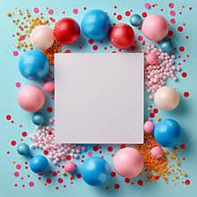 Paper Surrounded by Balloons and Confetti