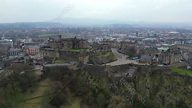 Aerial view of the Edinburgh Castle on Castle Rock