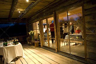 Party in a cottage at night