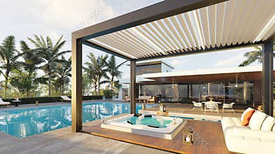3d render of private Villa with whirlpool