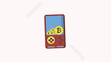 a picture illustration of a gameboy with a bitcoin and dollar signs on the screen