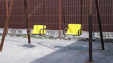 Empty Swings In Playground, Child Abduction Concept. Empty swing on children playground