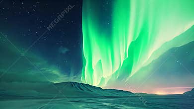 This photo captures the awe-inspiring spectacle of a green and blue aurora swirling and dancing across the night sky, The Northern