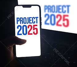 Project 2025 political concept background with typography on mobile