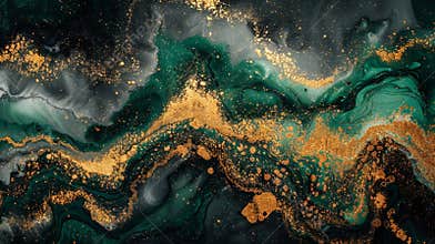 Elegant green and gold abstract marble pattern with intricate texture