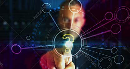 Question mark symbol digital 3d finger touch