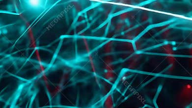 Complex web of interconnected blue and red glowing lines