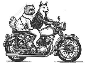 Dogs Riding Motorcycle raster illustration