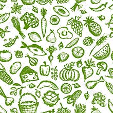 Healthy food seamless pattern, sketch for your