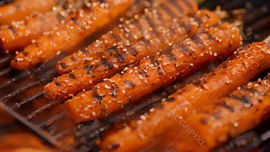 Juicy grilled carrots with a smoky flavor dotted with sesame seeds for added crunch