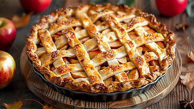 Traditional apple pie with lattice crust.