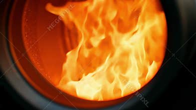 The bright orange flames flicker and crackle in the intake giving off an intense heat..