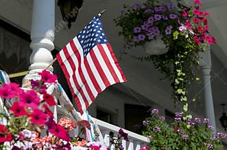 American flag on house porch