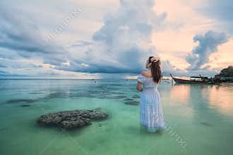 A young women standing in isolated