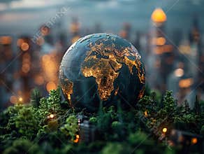 Sustainable Tech conception. Modern city and environmental technology concept. Sustainable development goals. SDGs.