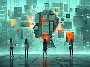 Teamwork and human resources HR management technology concept in corporate business with people group networking to