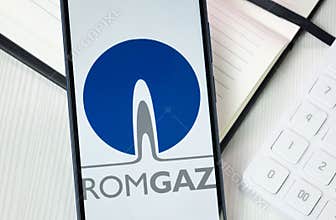 New York, USA - 30 June 2024: Romgaz Logo on Phone Screen, Company Icon