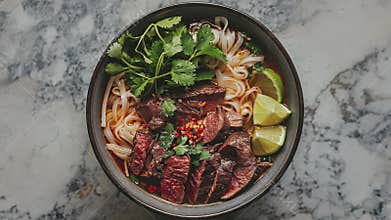 Delicious Bowl Of Vietnamese Pho With Beef And Herbs
