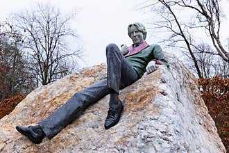 Dublin, Ireland, 17.03.2020 -Oscar Wilde Memorial Sculpture in Park