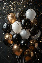 Black white gold balloons celebration party festive decoration concept