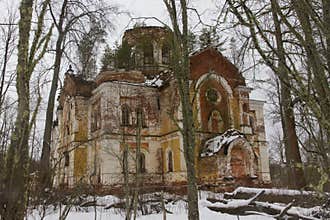 Ruined old brick Orthodox church