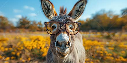 Donkey Wearing Glasses in Flower Field
