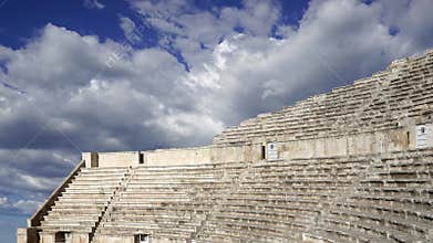 Roman Theatre in Amman, Jordan. Against the sky with clouds. 4K, time lapse