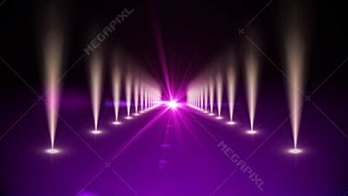 Purple digital walkway with spotlights