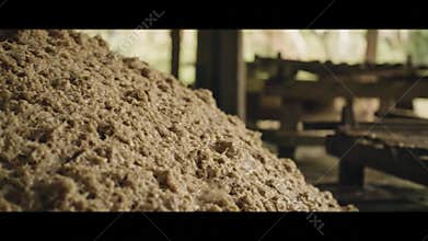 Processing Raw Cassava Root Mash After Harvest For Food or Biofuel With Natural Sunlight in a Farm or Plantation