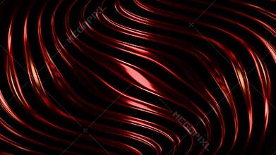 Looped animation of flowing red liquid glass stripes with smooth metallic curves on black background