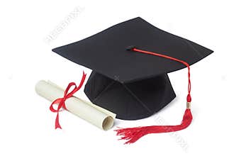 graduation cap and diploma