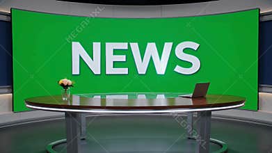 Virtual News Studio with Green Screen Desk and NEWS Logo – Broadcast Background for TV & Online Media