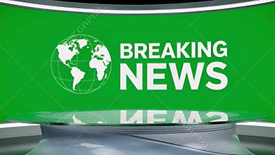 Breaking News Virtual Studio with Green Screen Desk – Live Broadcast Background for Media Production