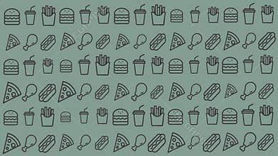 Collection of food and drink icons featuring pizza burgers and beverages for creative projects