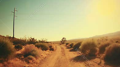 Driving on a Dirt Road in the Hot Desert