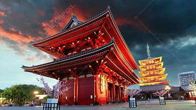 Tokyo - Sensoji-ji, Temple in Asakusa, Japan, Time lapse.