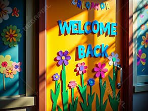Welcome Back to School Classroom Door with Paper Flowers