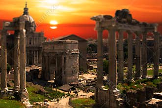 Roman Forum Ruins Rome Tilt Shift Sunset Sunrise