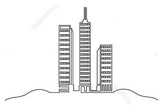Simple cityscape one line drawing minimalist continuous outline illustration
