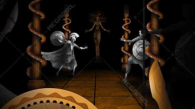 perseus entering medusa lair and turning to stone