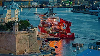 View Valletta city at sunset. Malta island. Building. Urban