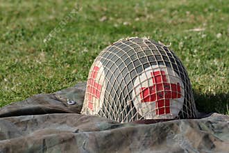 Red cross military helmet