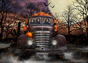 Halloween Ghouls Delivering Pumpkins
