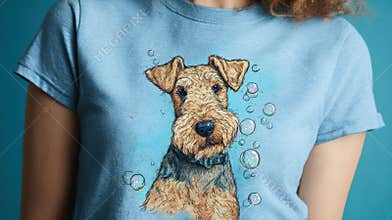 Dog print on blue shirt