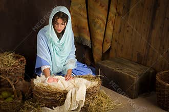 Nativity scene in manger