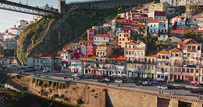 Porto Ribeira colorful cityscape and Douro river waterfront